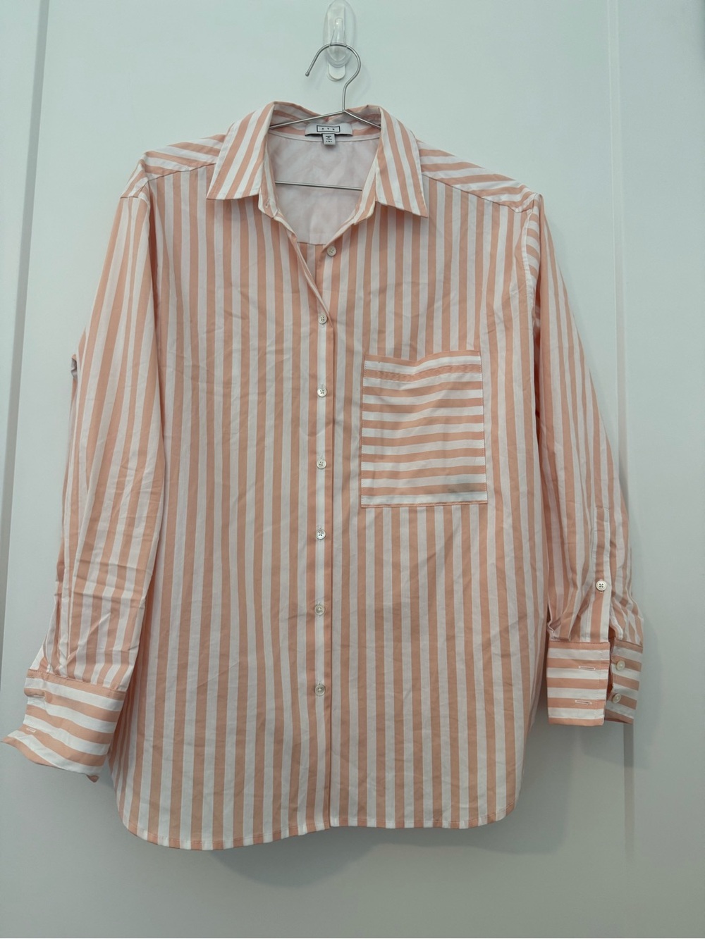 AYR Peach and White Striped Button-Down Shirt